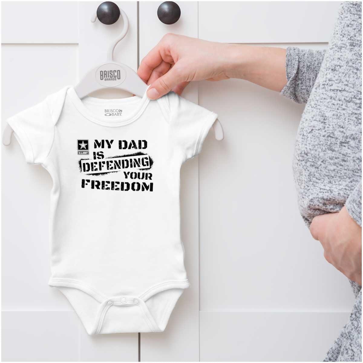 imageBrisco Brands US Army Logo My Dad Defending Freedom Baby Romper Boys or GirlsWhite
