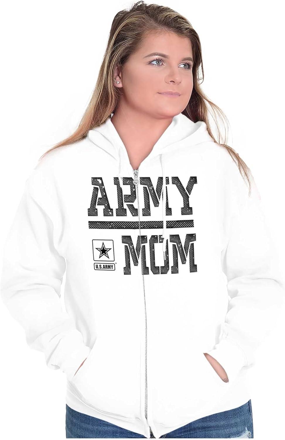 imageBrisco Brands US Army Mom Military Soldier Pride Zip Hoodie Sweatshirt WomenWhite