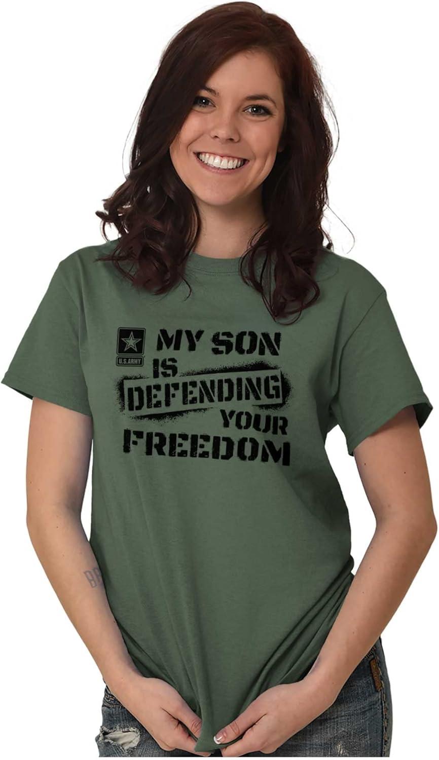 imageBrisco Brands US Army My Son Defending Freedom Graphic T Shirt Men or WomenMilitary Green