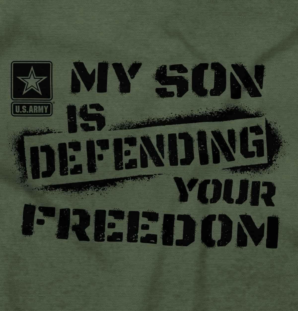 imageBrisco Brands US Army My Son Defending Freedom Graphic T Shirt Men or WomenMilitary Green