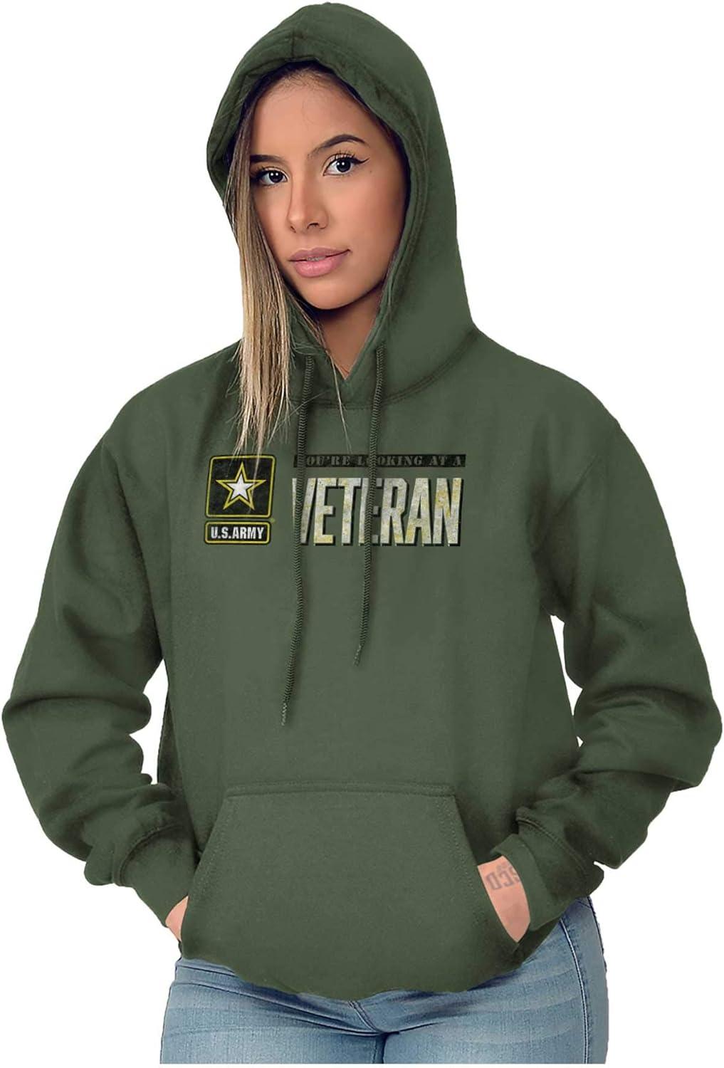 imageBrisco Brands US Army Veteran Pride Military United States Hoodie Sweatshirt Women MenMilitary Green