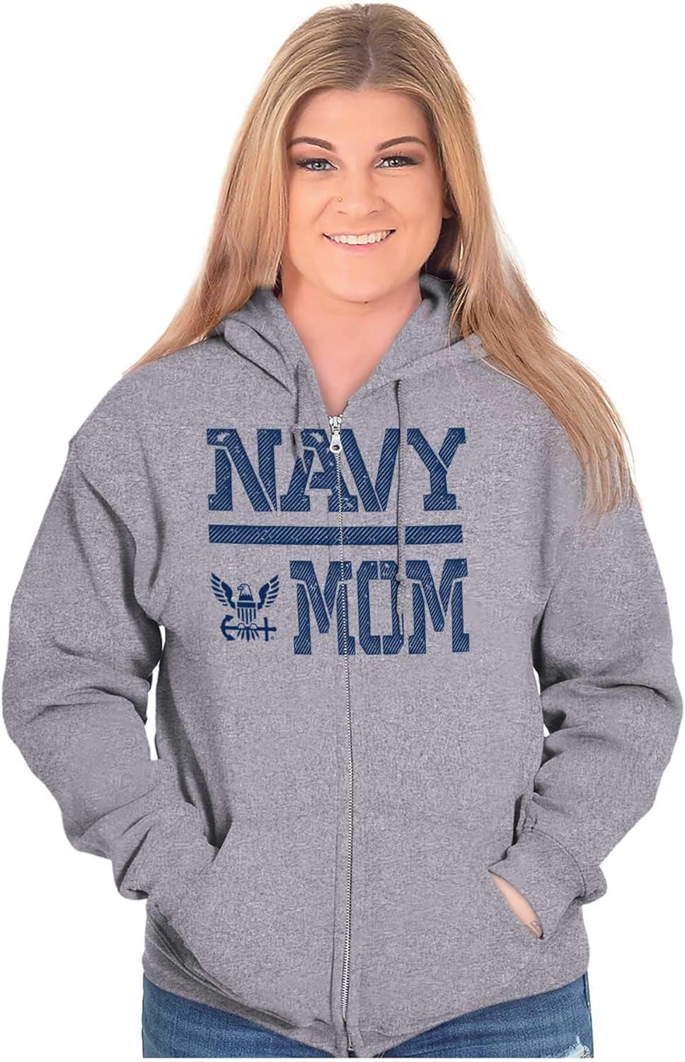 imageBrisco Brands United States Navy Proud Military Mom Zip Hoodie Sweatshirt WomenSport Grey