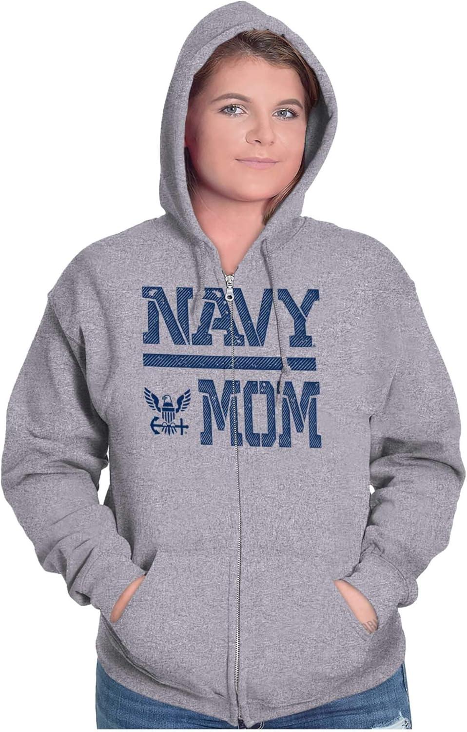 imageBrisco Brands United States Navy Proud Military Mom Zip Hoodie Sweatshirt WomenSport Grey