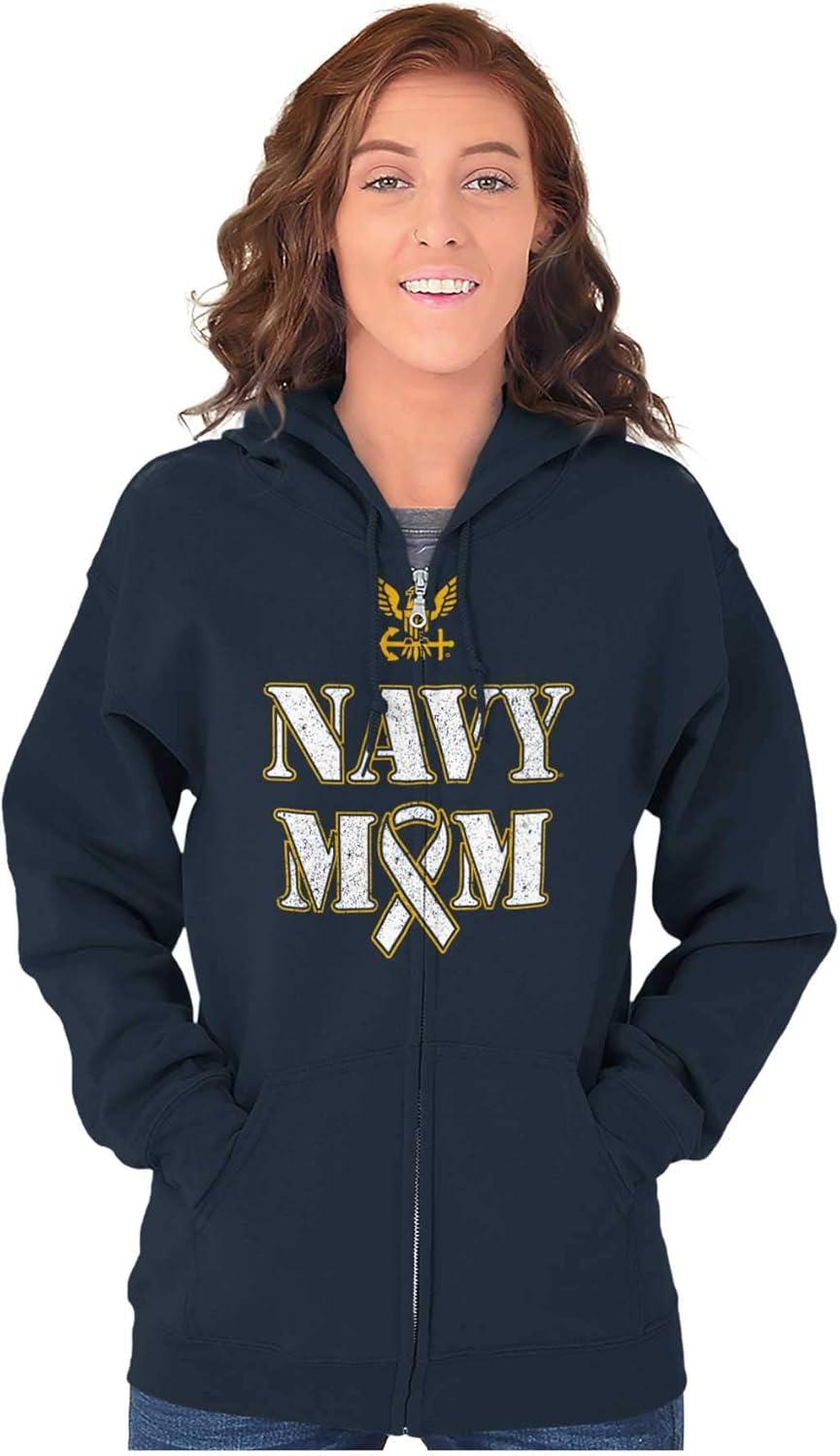 imageBrisco Brands United States Navy Proud Mom Mother Zip Hoodie Sweatshirt WomenNavy