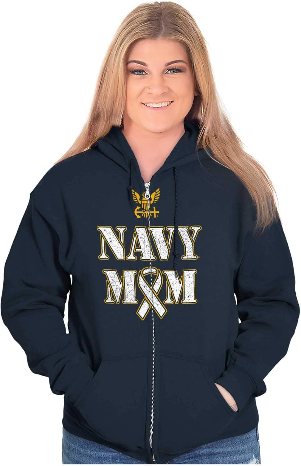 imageBrisco Brands United States Navy Proud Mom Mother Zip Hoodie Sweatshirt WomenNavy