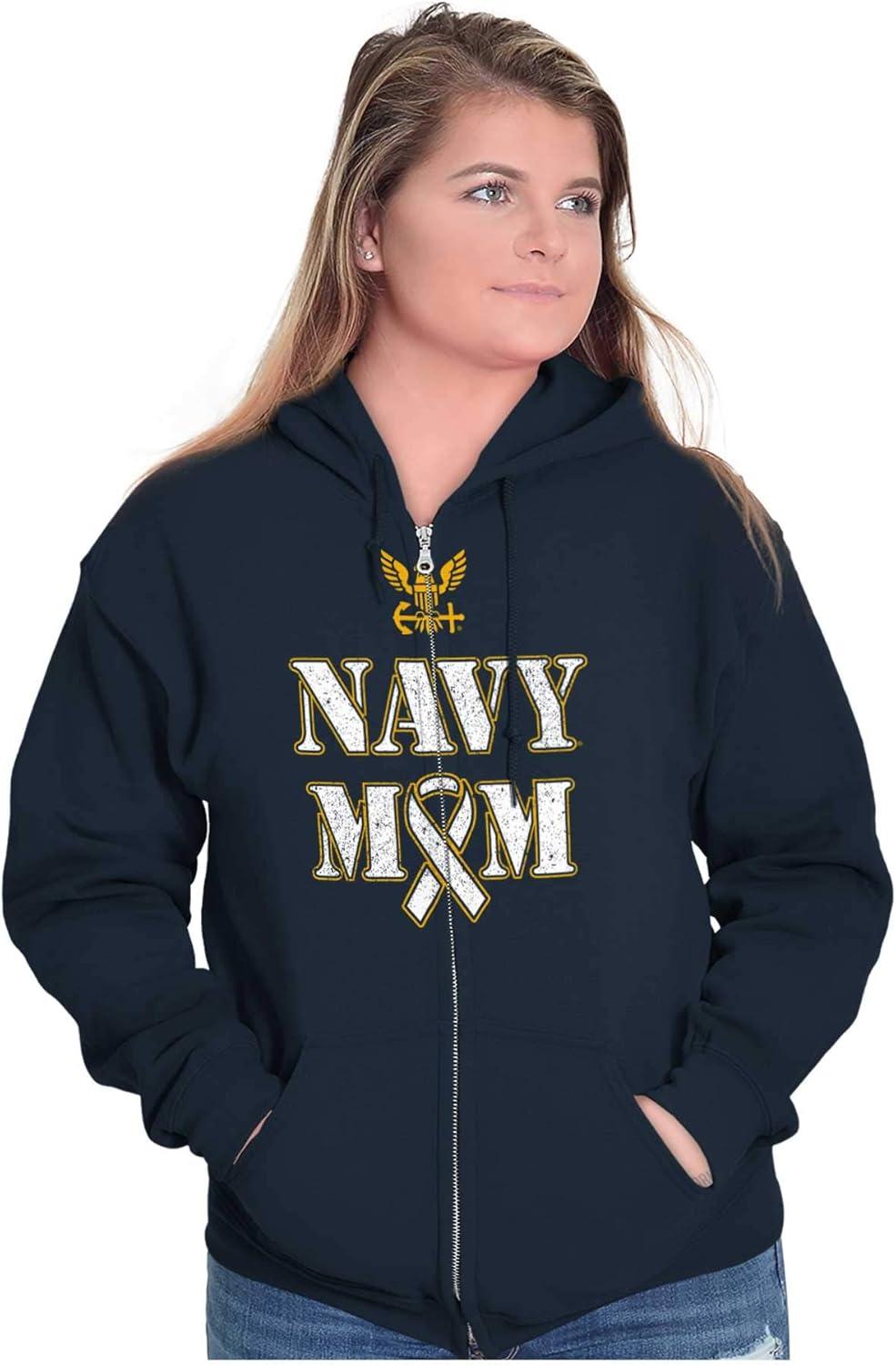 imageBrisco Brands United States Navy Proud Mom Mother Zip Hoodie Sweatshirt WomenNavy