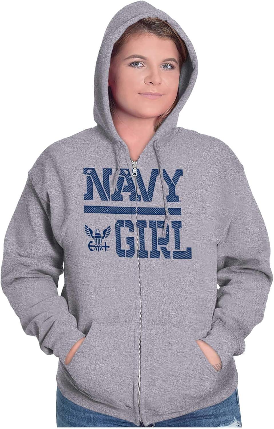 imageBrisco Brands United States Navy Wife Girlfriend Zip Hoodie Sweatshirt WomenSport Grey
