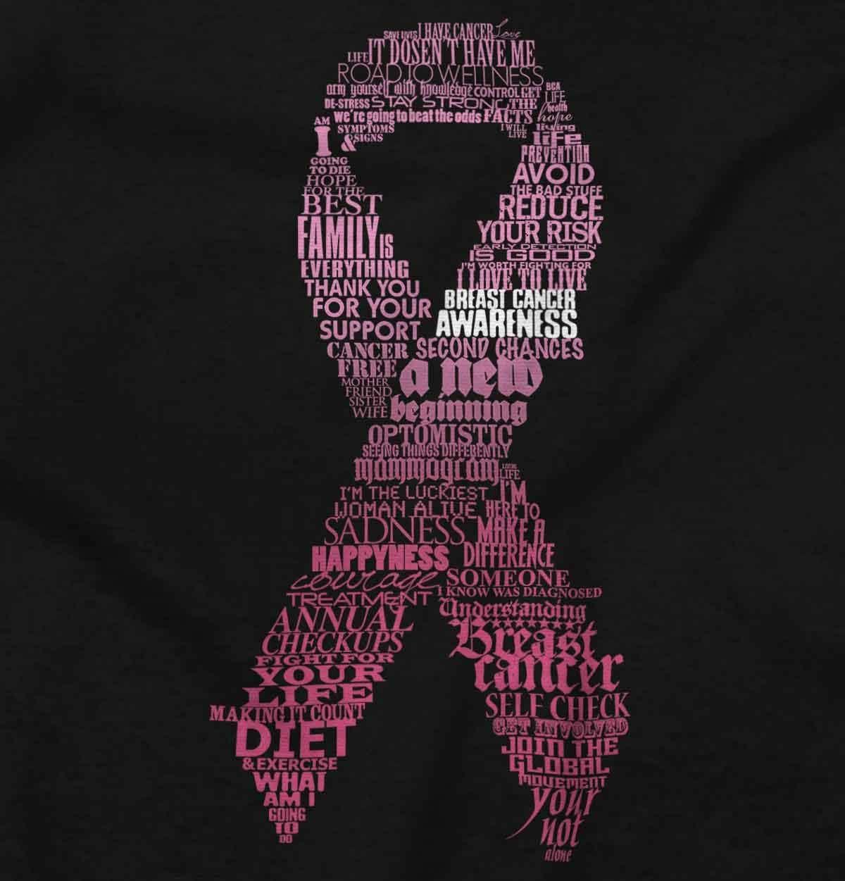 imageClassic Teaze Breast Cancer Thoughts Prayers Ribbon Womens Slim Fit Graphic TeeBlack