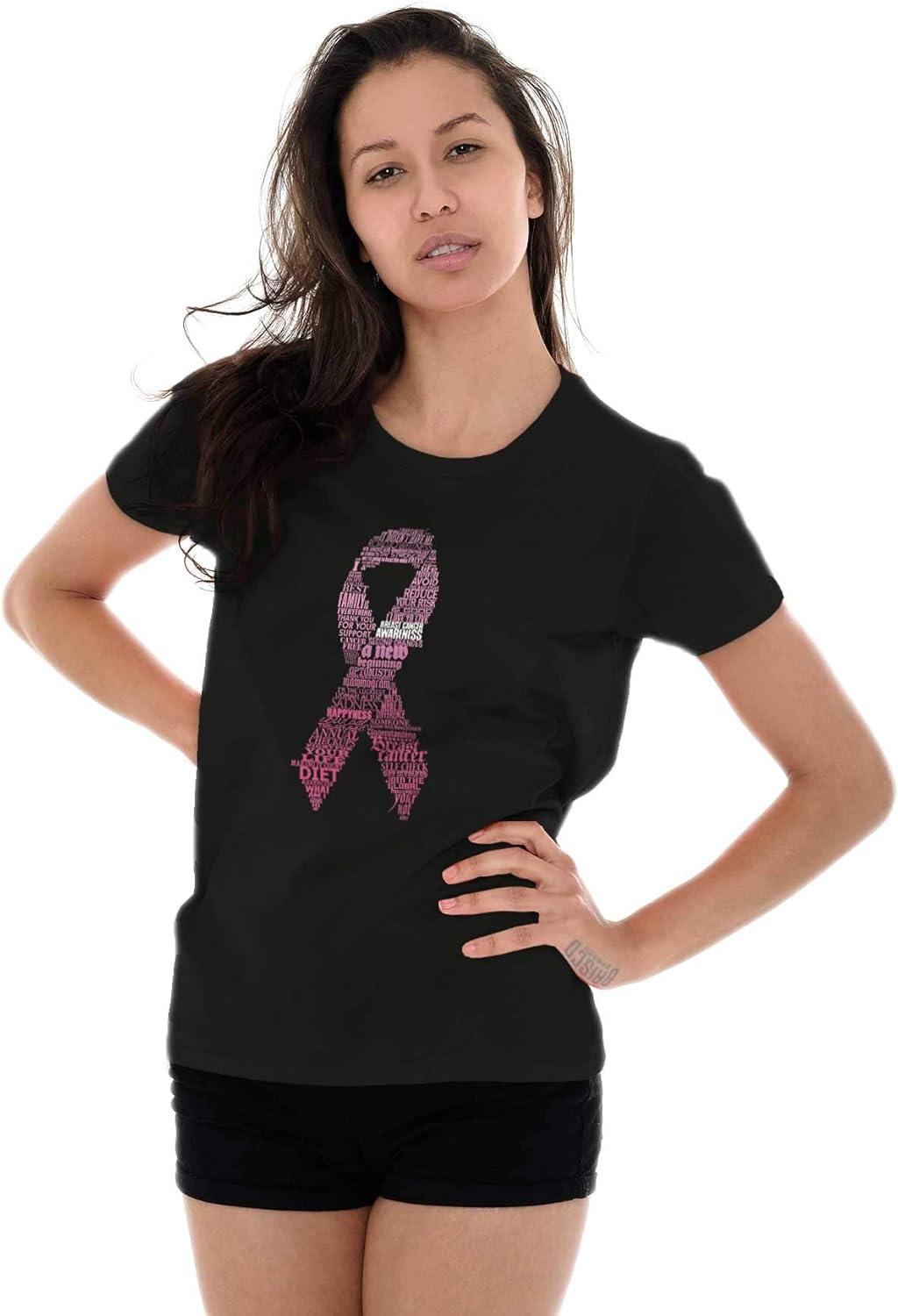 imageClassic Teaze Breast Cancer Thoughts Prayers Ribbon Womens Slim Fit Graphic TeeBlack