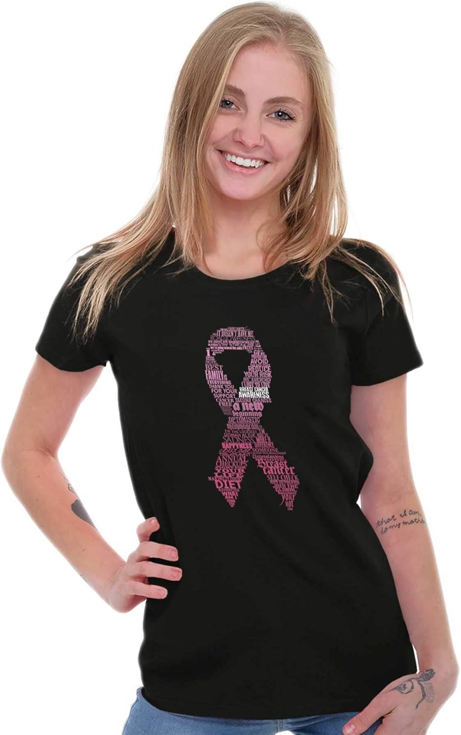 imageClassic Teaze Breast Cancer Thoughts Prayers Ribbon Womens Slim Fit Graphic TeeBlack