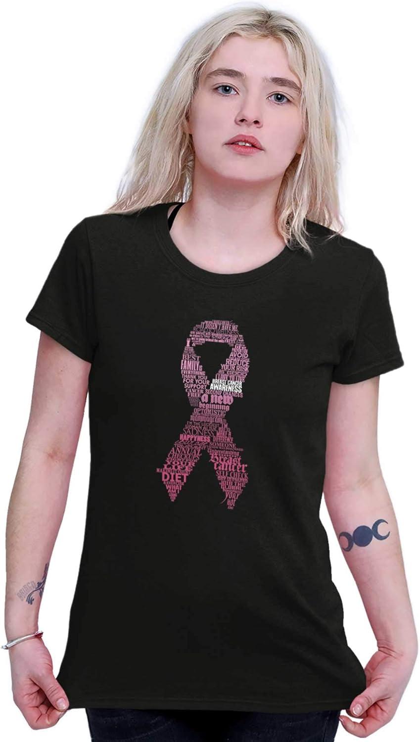 imageClassic Teaze Breast Cancer Thoughts Prayers Ribbon Womens Slim Fit Graphic TeeBlack