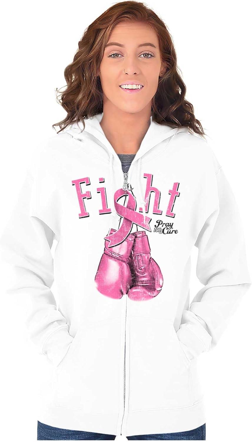 imageClassic Teaze Fight Boxing Breast Cancer Warrior Zip Hoodie Sweatshirt WomenWhite