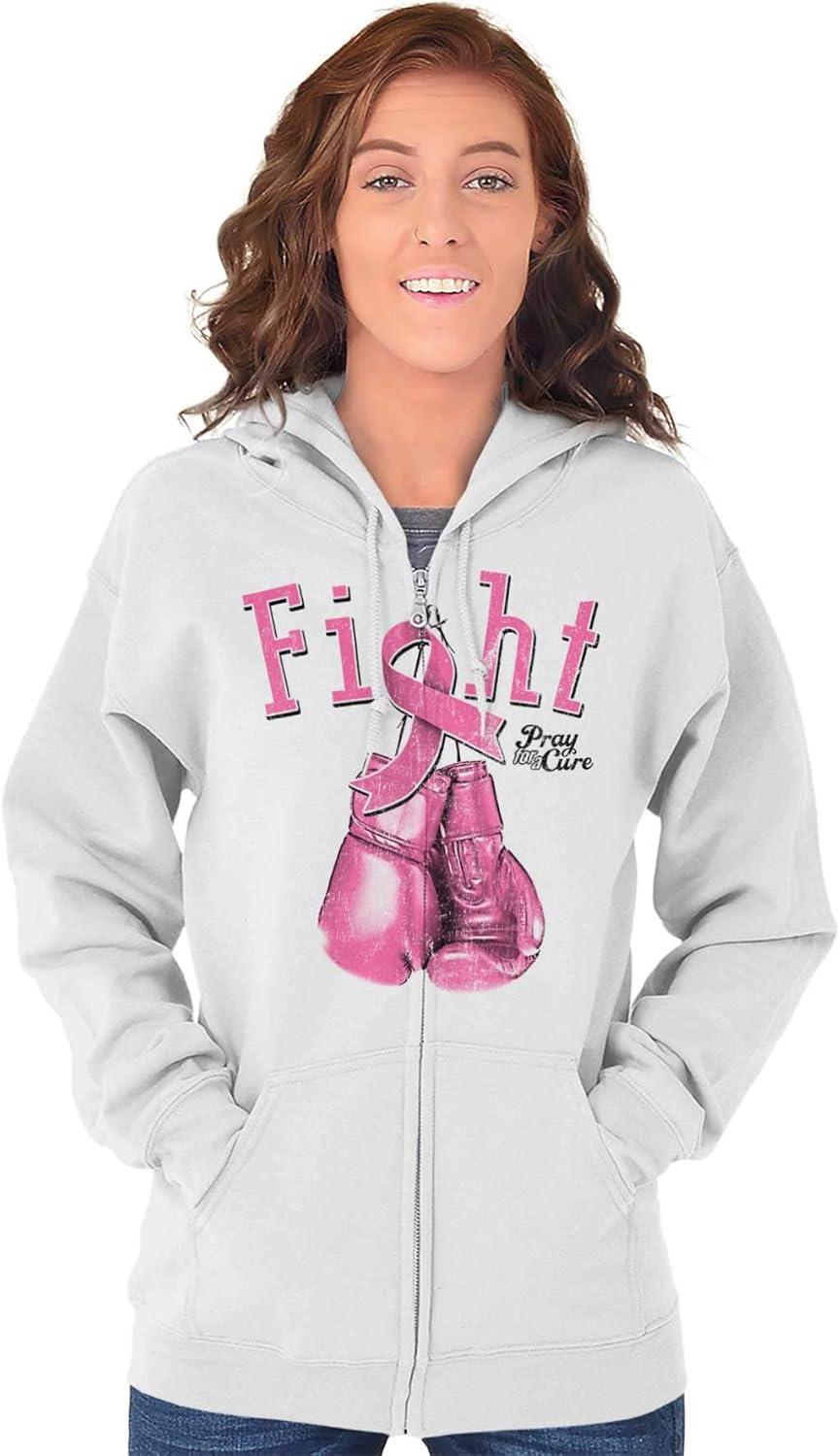 imageClassic Teaze Fight Boxing Breast Cancer Warrior Zip Hoodie Sweatshirt WomenWhite