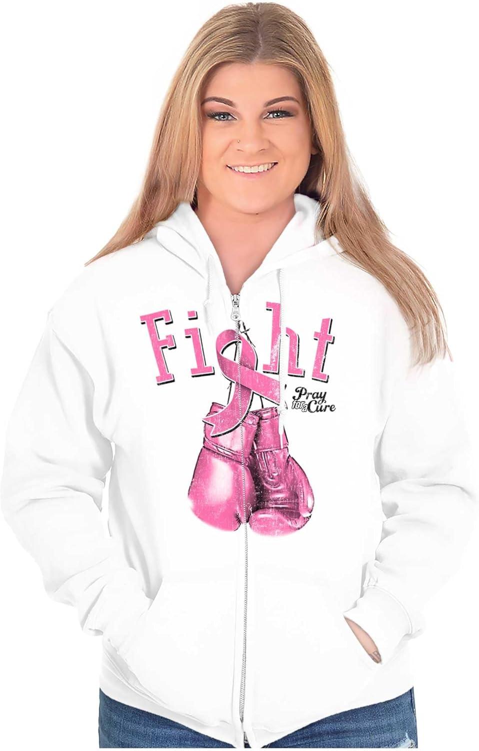 imageClassic Teaze Fight Boxing Breast Cancer Warrior Zip Hoodie Sweatshirt WomenWhite