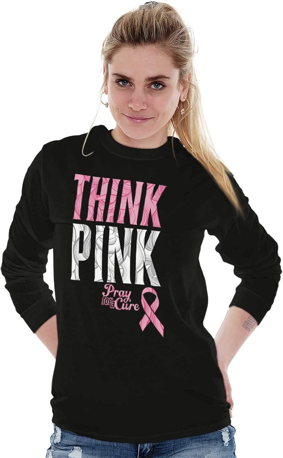 imageClassic Teaze Pink Ribbon Cure Breast Cancer Awareness Womens Long Sleeve T ShirtBlack