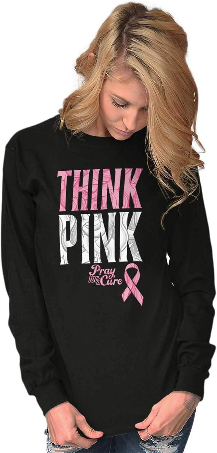 imageClassic Teaze Pink Ribbon Cure Breast Cancer Awareness Womens Long Sleeve T ShirtBlack
