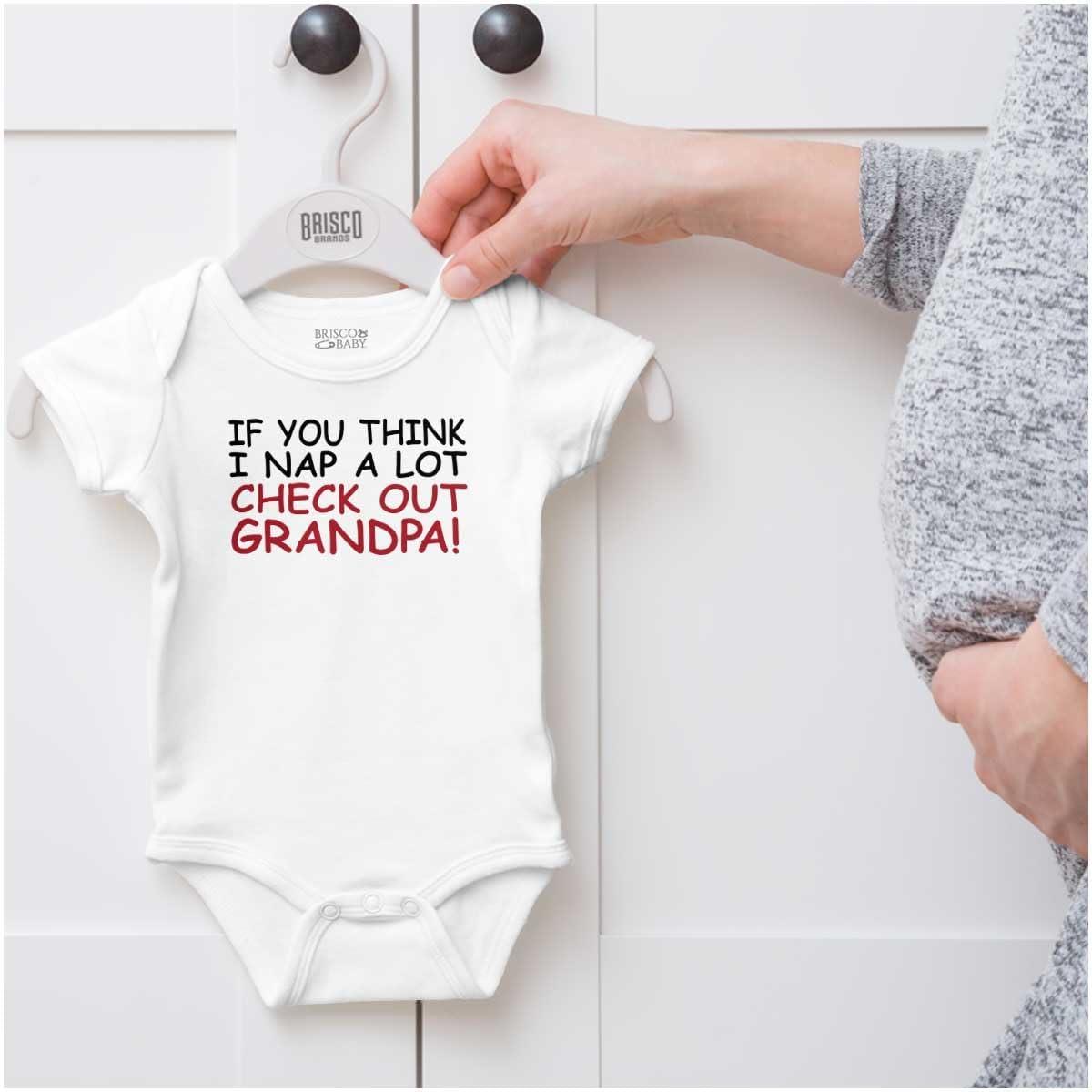 imageCute Grandchild Grandpa Funny Napping Baby Romper Boys or GirlsWhite