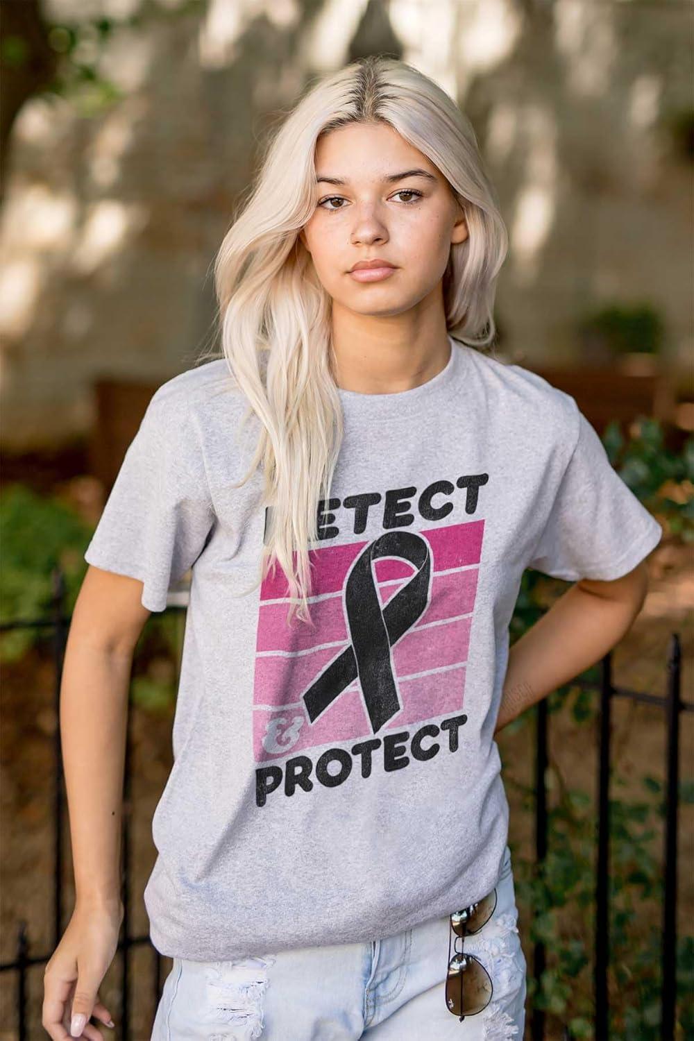 imageDetect Protect Breast Cancer Aware Womens Graphic T Shirt TeesSport Grey