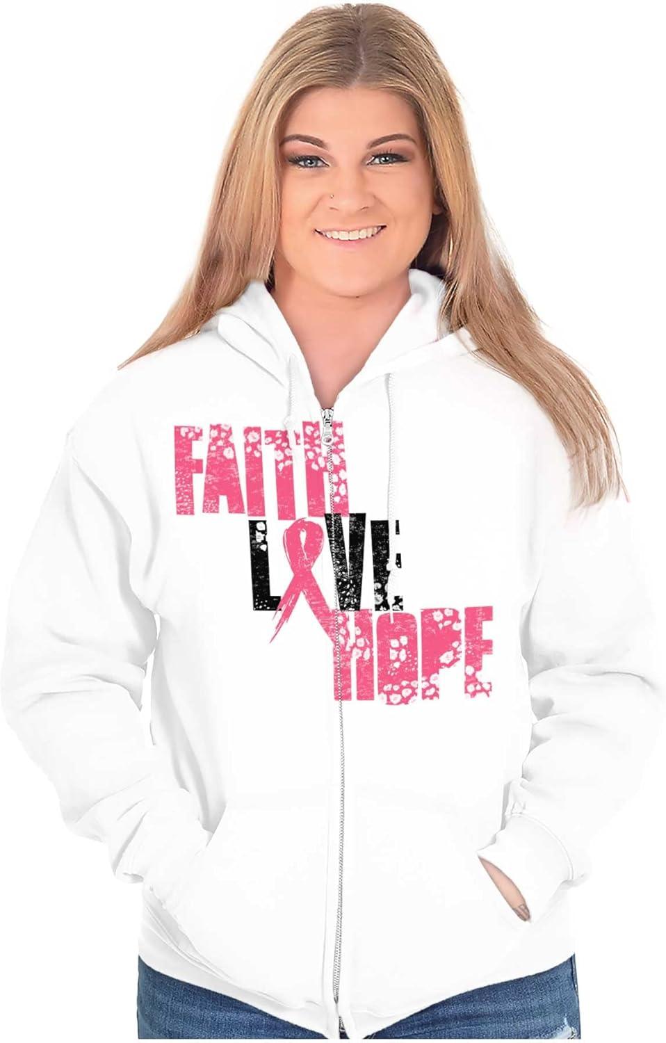 imageFaith Love Hope Breast Cancer Aware Zip Hoodie Sweatshirt WomenWhite
