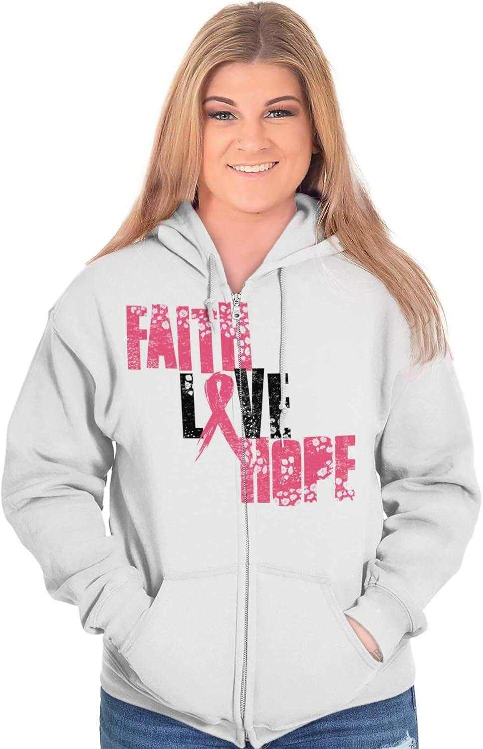 imageFaith Love Hope Breast Cancer Aware Zip Hoodie Sweatshirt WomenWhite
