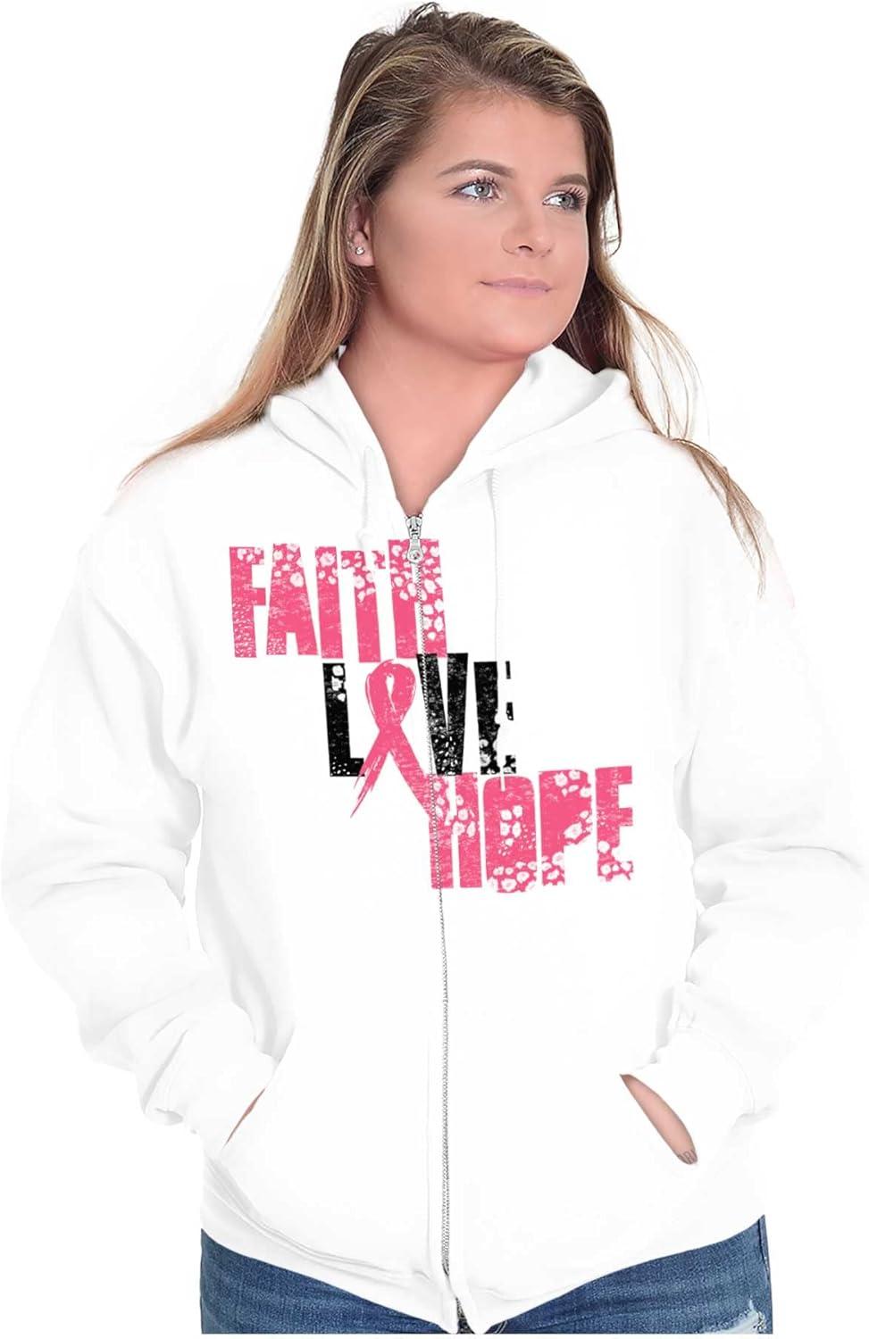 imageFaith Love Hope Breast Cancer Aware Zip Hoodie Sweatshirt WomenWhite
