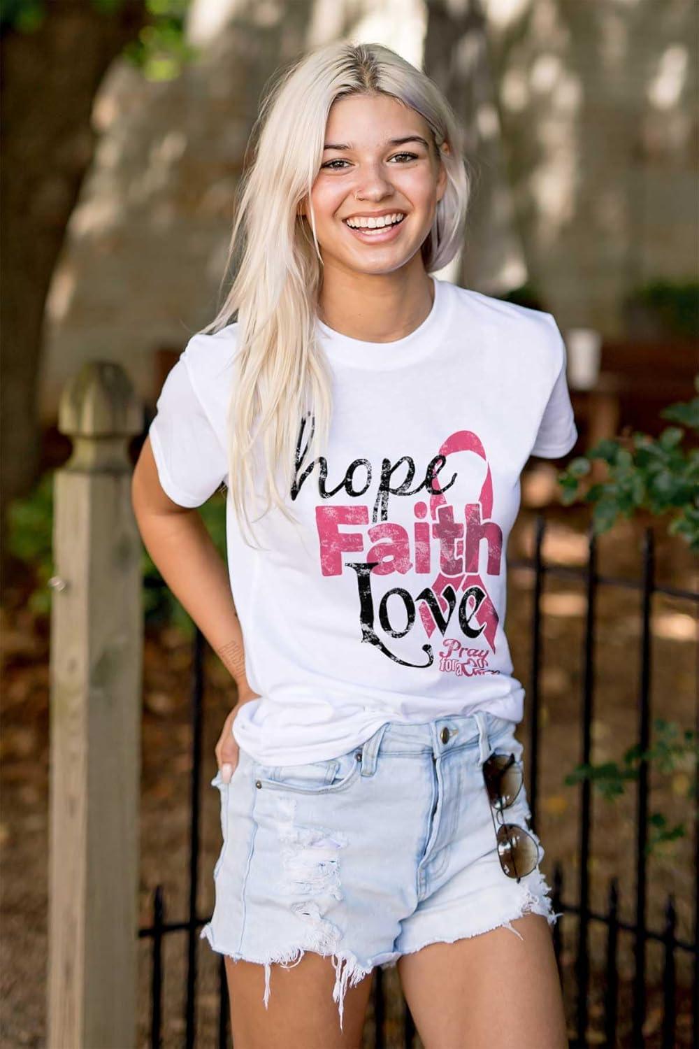 imageHope Faith Love Breast Cancer Support Womens Graphic T Shirt TeesWhite