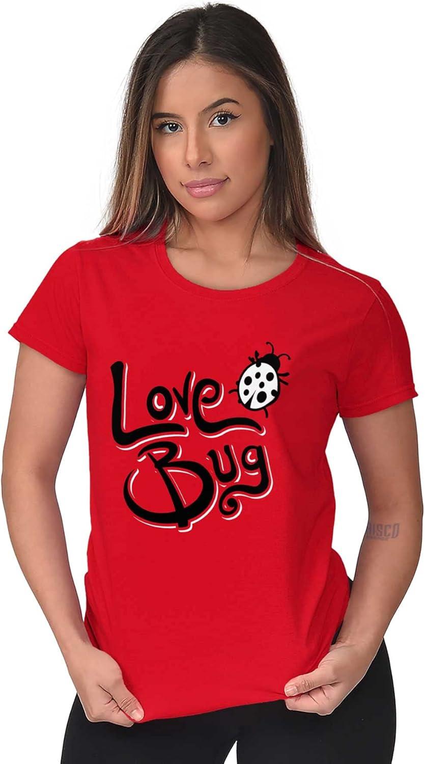 imageLove Bug Cute Ladybug Valentines Day Womens Slim Fit Graphic TeeRed