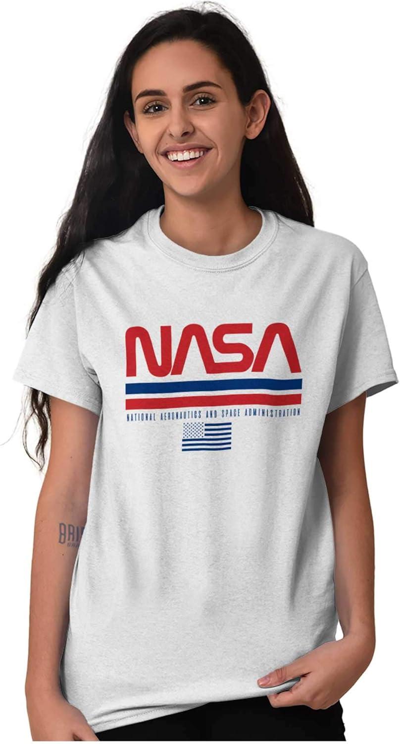imageNASA Retro Worm Logo American Flag Graphic T Shirt Men or WomenWhite