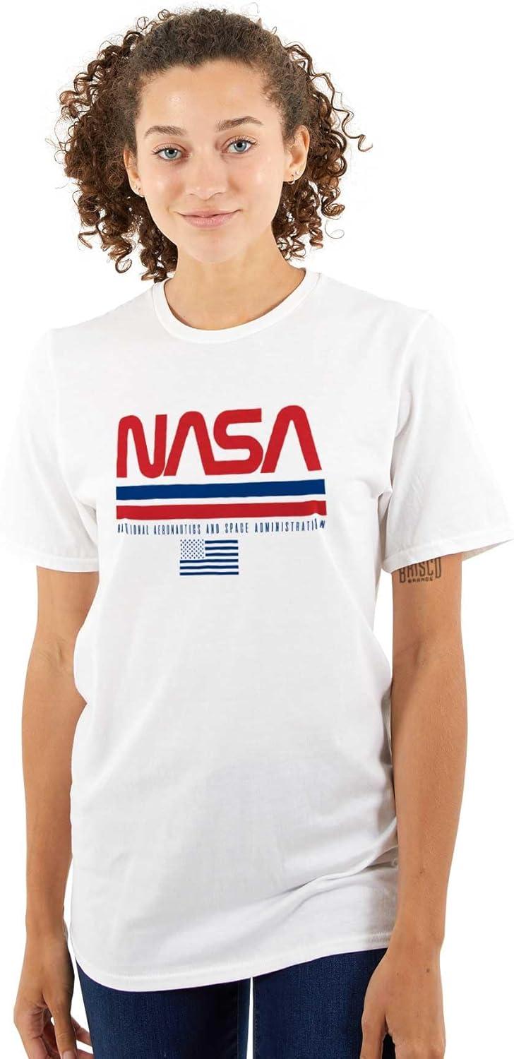 imageNASA Retro Worm Logo American Flag Graphic T Shirt Men or WomenWhite