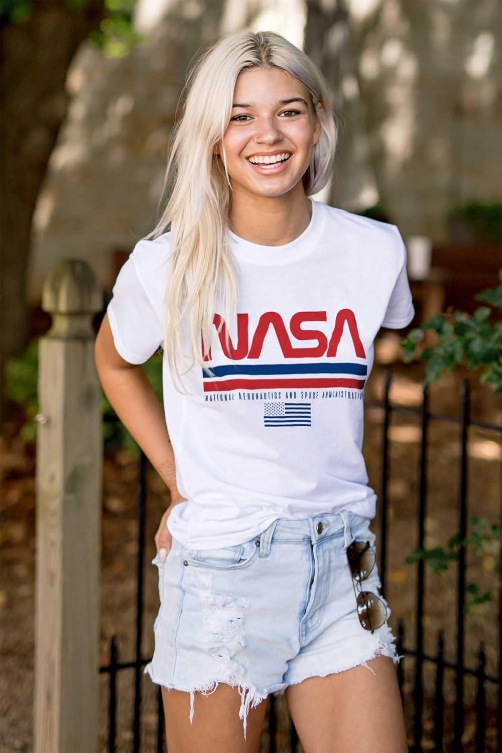imageNASA Retro Worm Logo American Flag Graphic T Shirt Men or WomenWhite