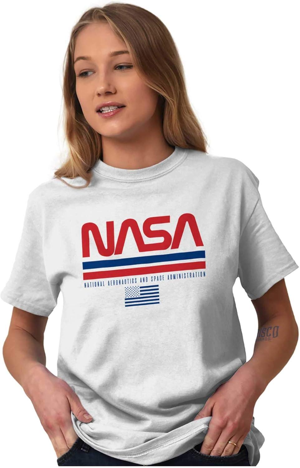 imageNASA Retro Worm Logo American Flag Graphic T Shirt Men or WomenWhite