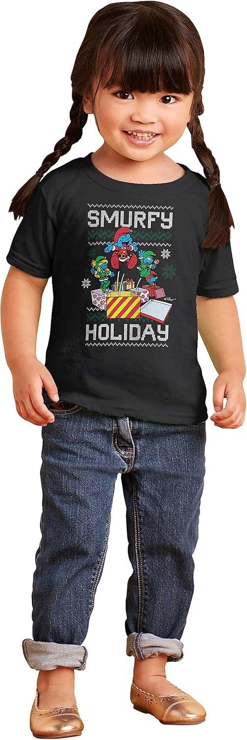 imageSmurfy Christmas Holiday Cheer Toddler Boy Girl T ShirtBlack