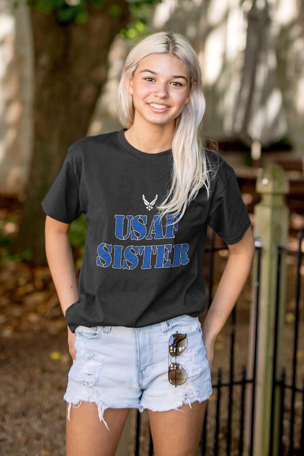imageUS Air Force USAF Military Family Support Womens Graphic T Shirt TeesBlack Sister