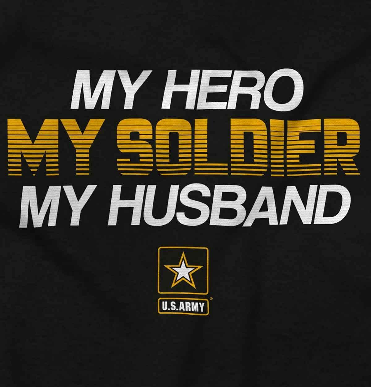 imageUS Army Logo My Husband Hero Soldier Womens Slim Fit Graphic TeeBlack