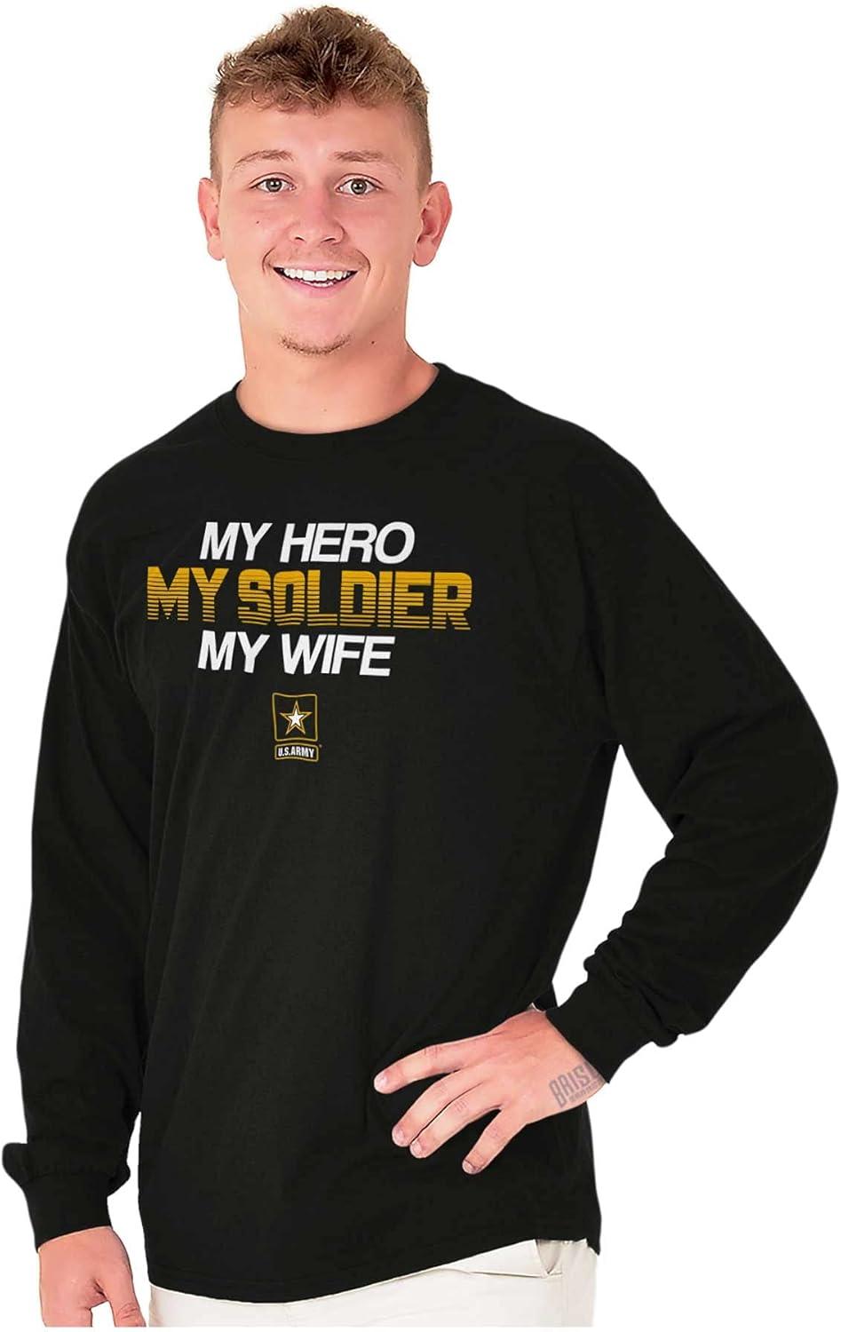 imageUS Army Logo My Wife Hero Soldier Mens Long Sleeve Tee T ShirtBlack