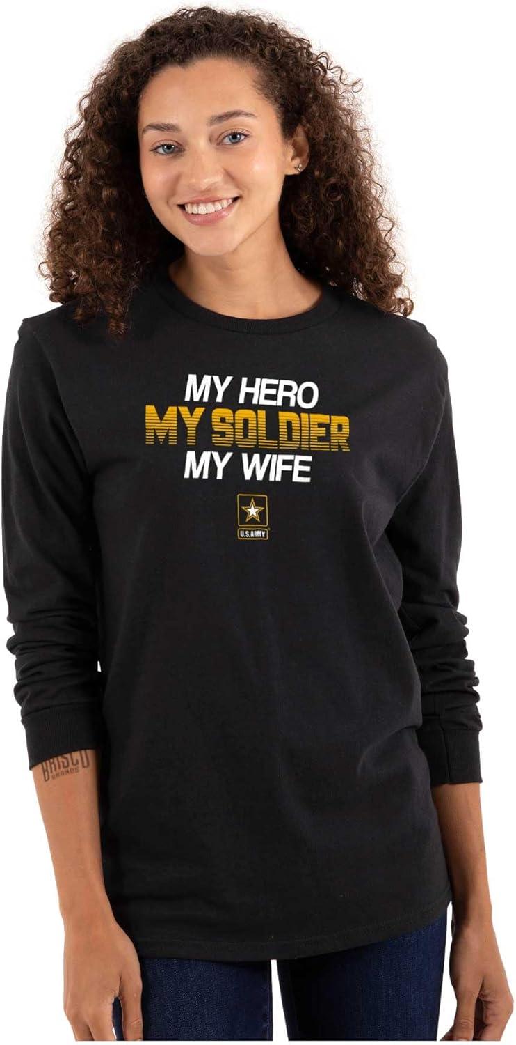 imageUS Army Logo My Wife Hero Soldier Mens Long Sleeve Tee T ShirtBlack