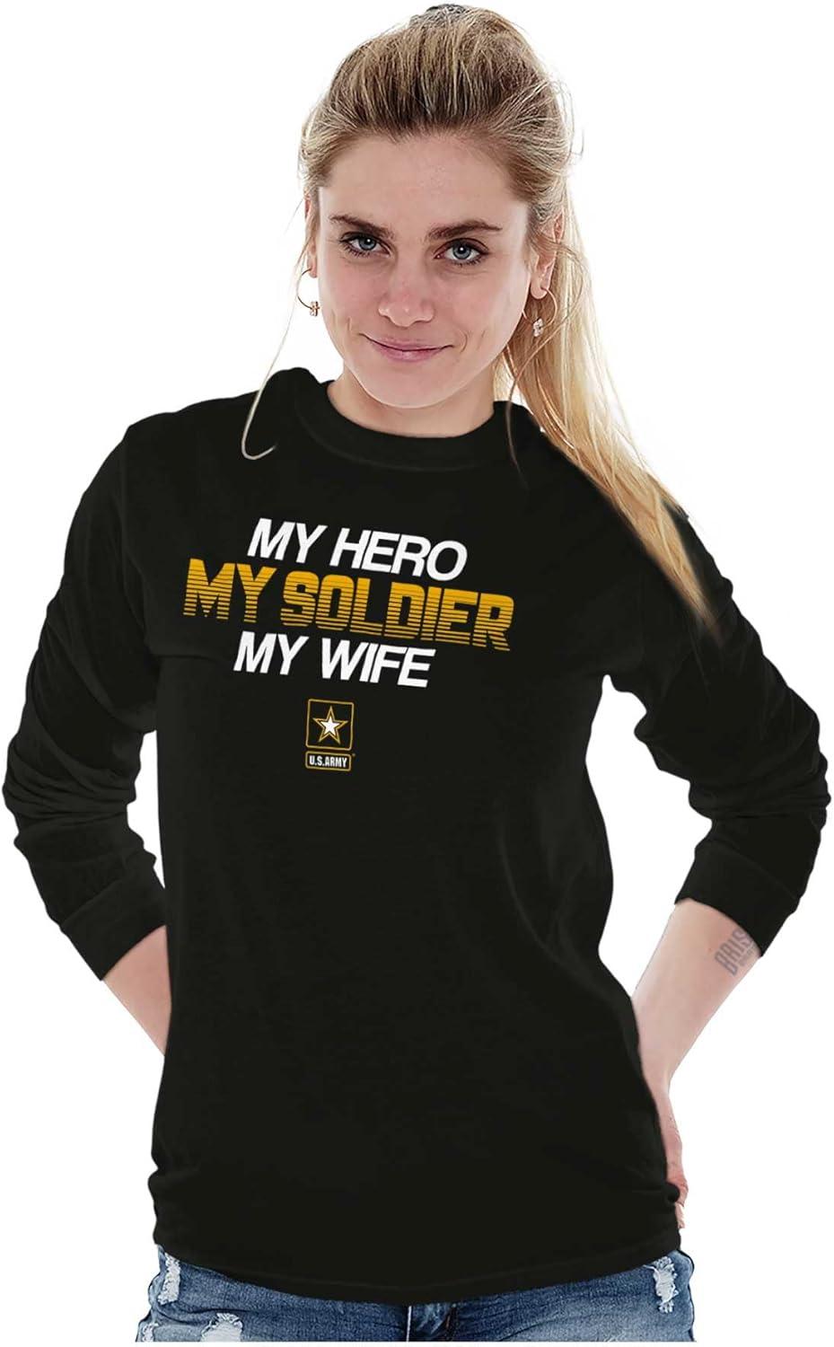 imageUS Army Logo My Wife Hero Soldier Mens Long Sleeve Tee T ShirtBlack