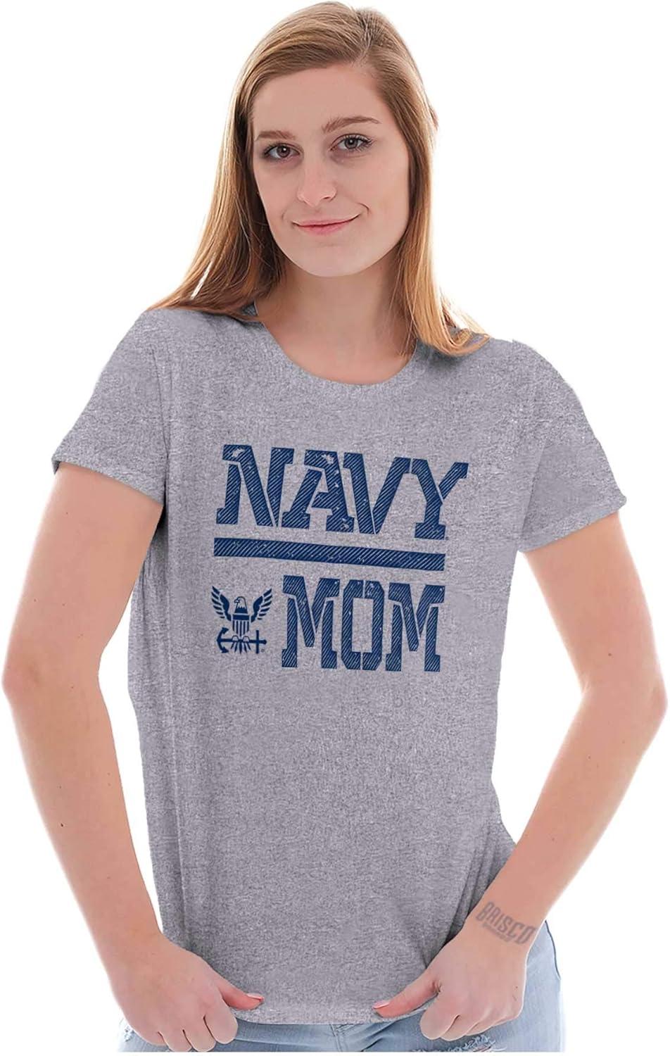 imageUS Navy Mom Military Anchor Logo Womens Slim Fit Graphic TeeSport Grey