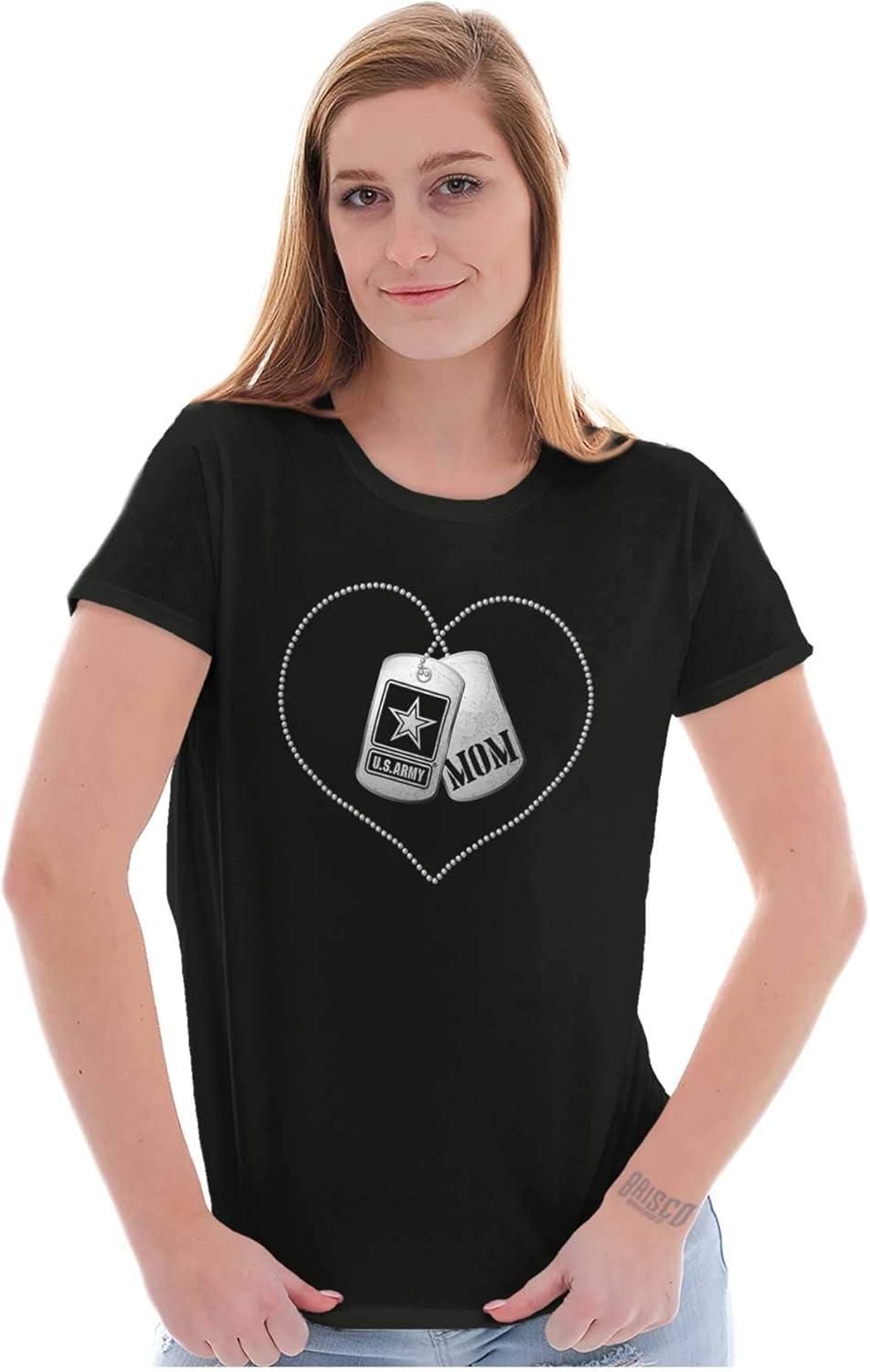 imageUnited States Army Mom Dog Tag Heart Womens Slim Fit Graphic TeeBlack