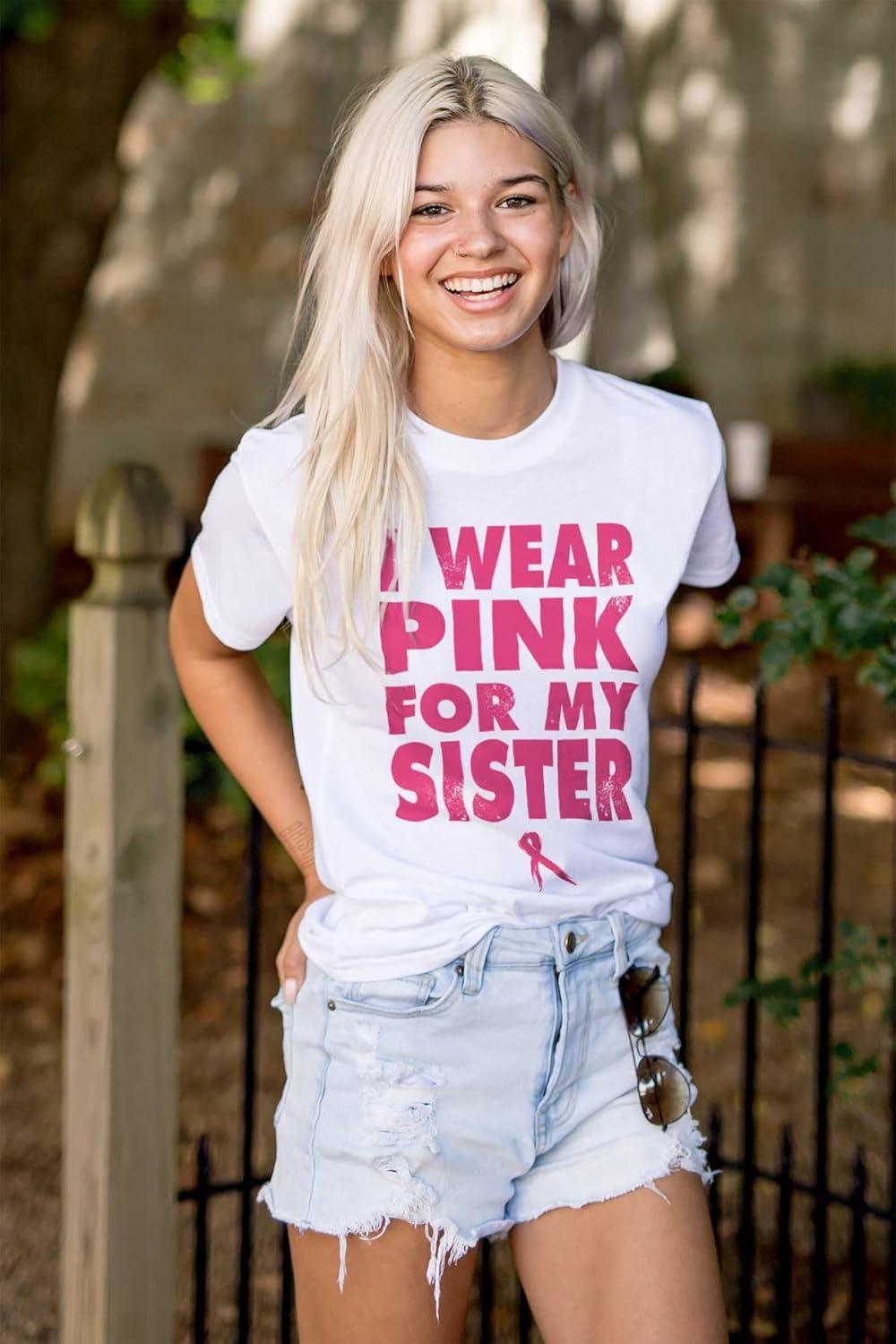 imageWear Pink for My Sister Breast Cancer Graphic T Shirt Men or WomenWhite