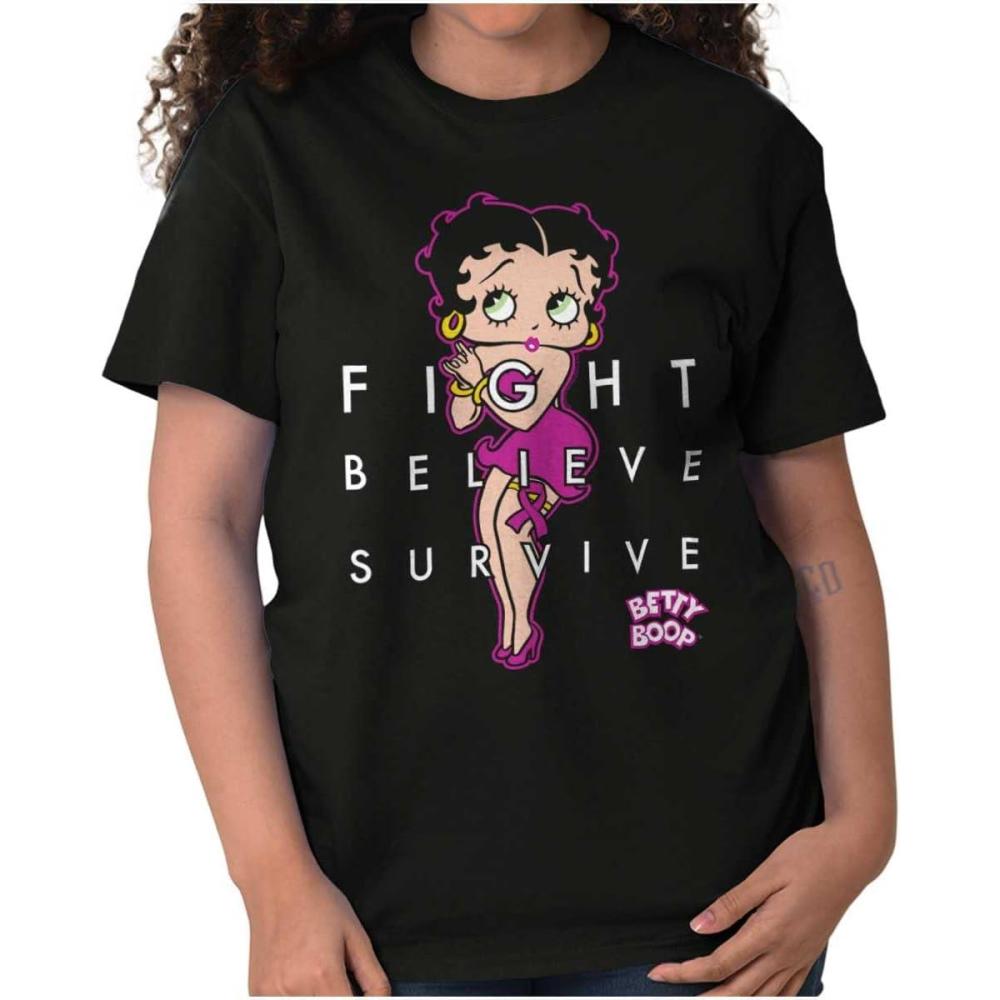 imageBetty Fight Breast Cancer Positivity Womens Graphic T Shirt TeesBlack
