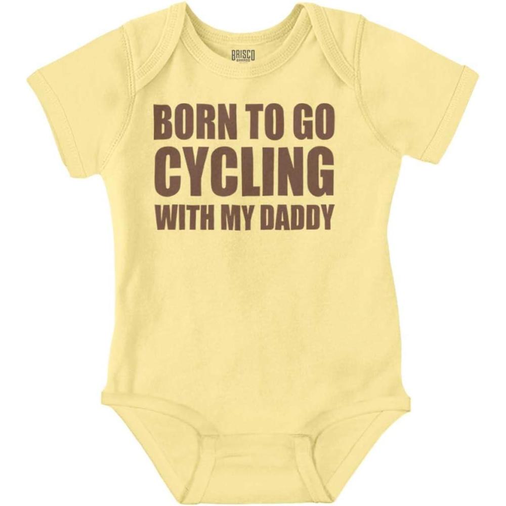 imageBrisco Brands Born To Go Cycling With My Daddy Baby Romper Boys or GirlsBanana