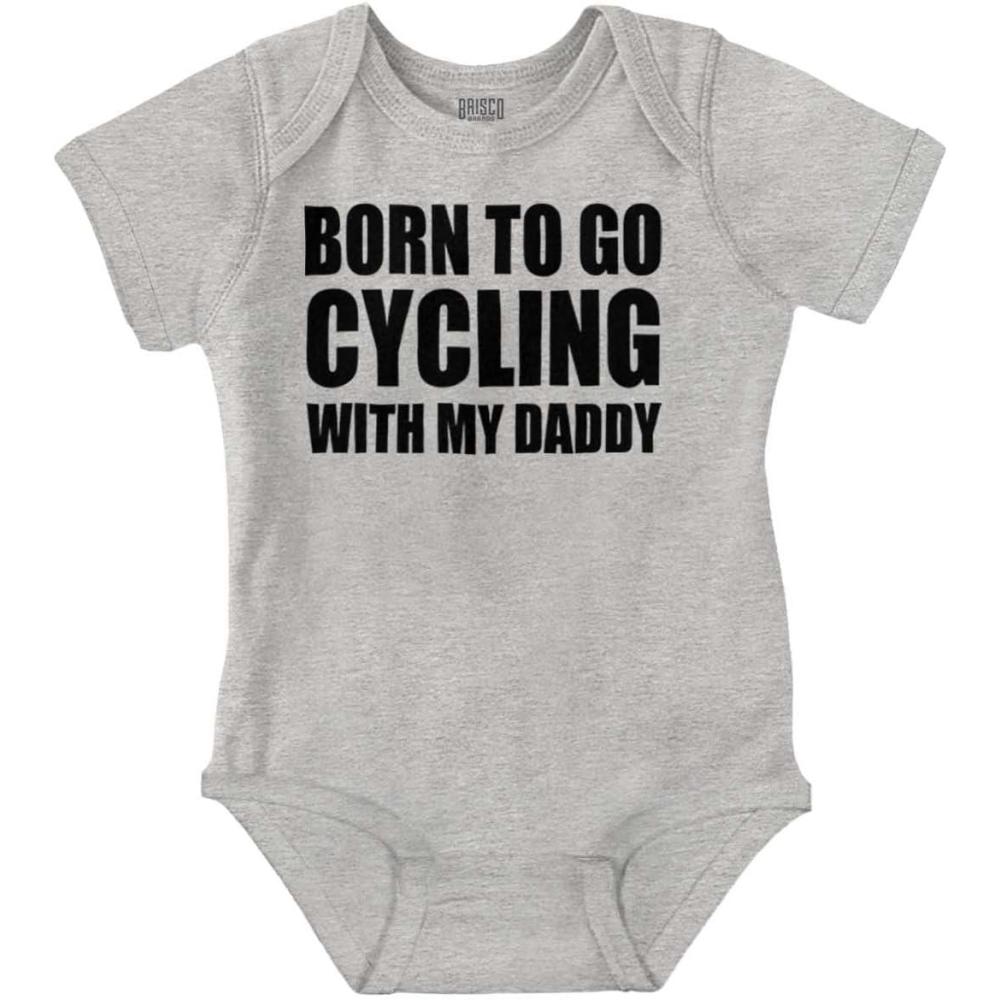 imageBrisco Brands Born To Go Cycling With My Daddy Baby Romper Boys or GirlsHeather