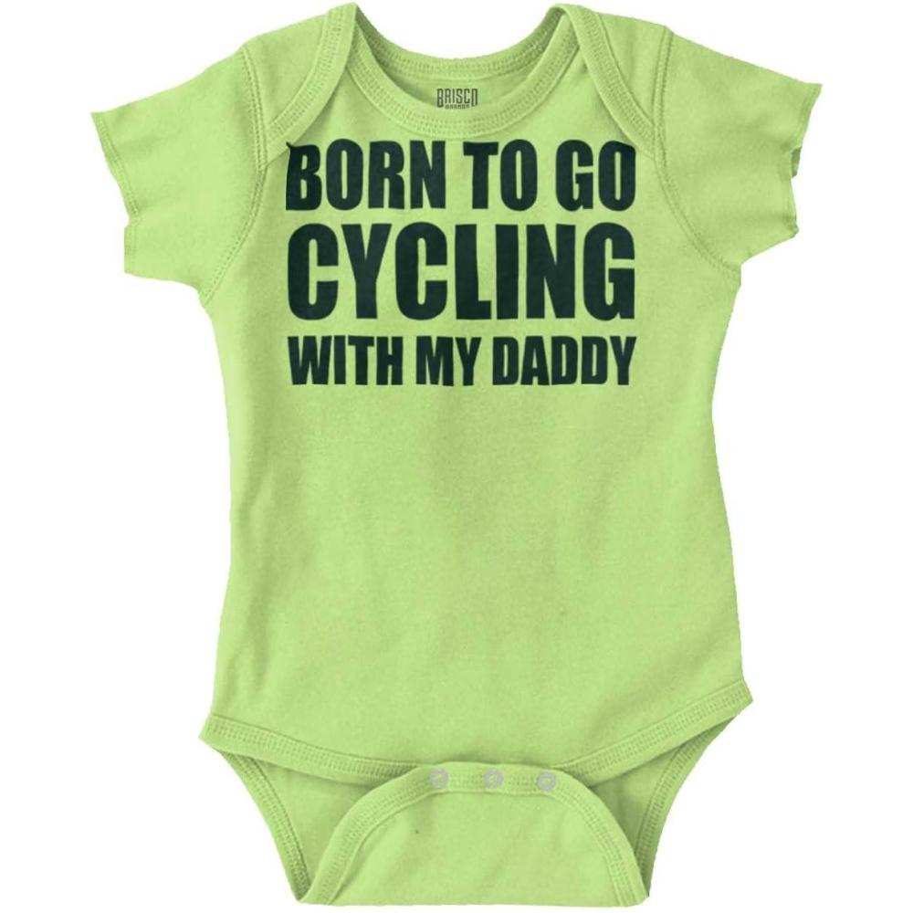 imageBrisco Brands Born To Go Cycling With My Daddy Baby Romper Boys or GirlsKey Lime