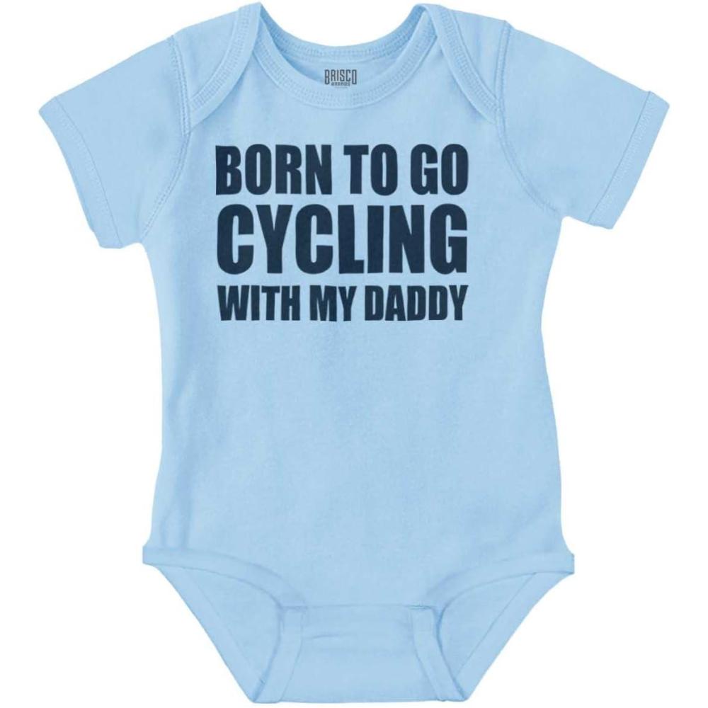 imageBrisco Brands Born To Go Cycling With My Daddy Baby Romper Boys or GirlsLight Blue