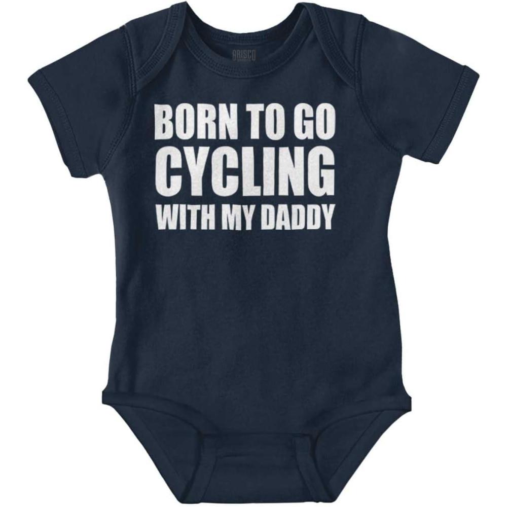 imageBrisco Brands Born To Go Cycling With My Daddy Baby Romper Boys or GirlsNavy
