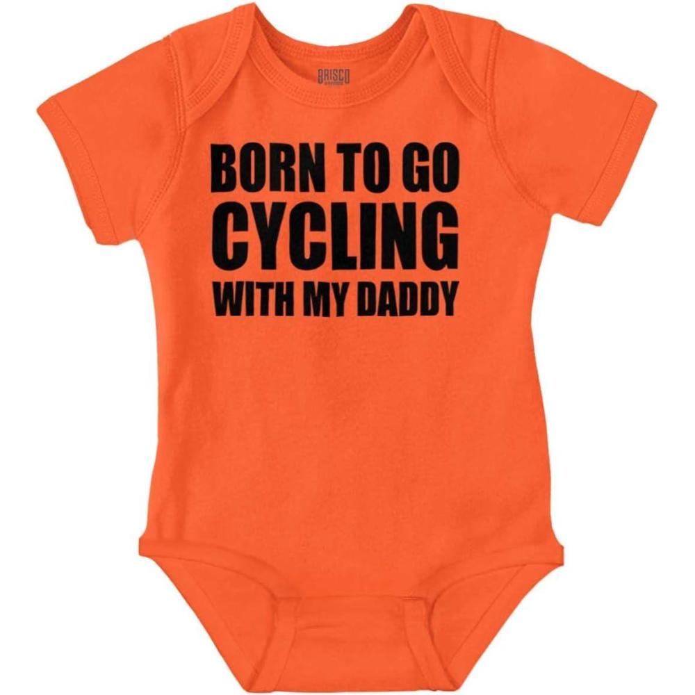 imageBrisco Brands Born To Go Cycling With My Daddy Baby Romper Boys or GirlsOrange