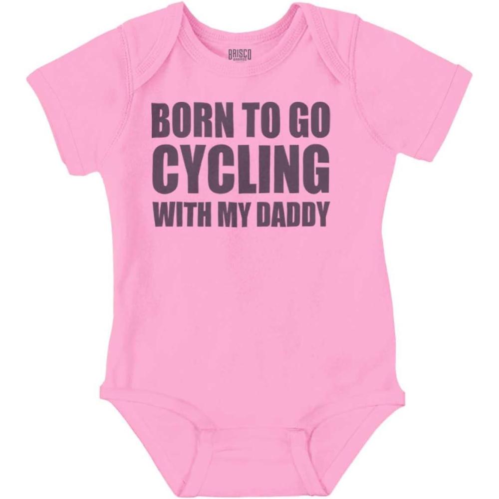 imageBrisco Brands Born To Go Cycling With My Daddy Baby Romper Boys or GirlsPink