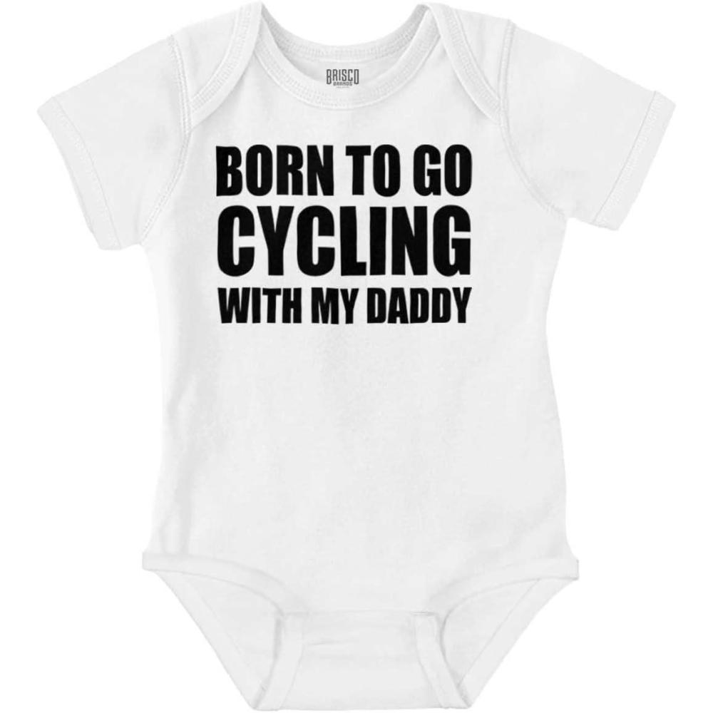 imageBrisco Brands Born To Go Cycling With My Daddy Baby Romper Boys or GirlsWhite