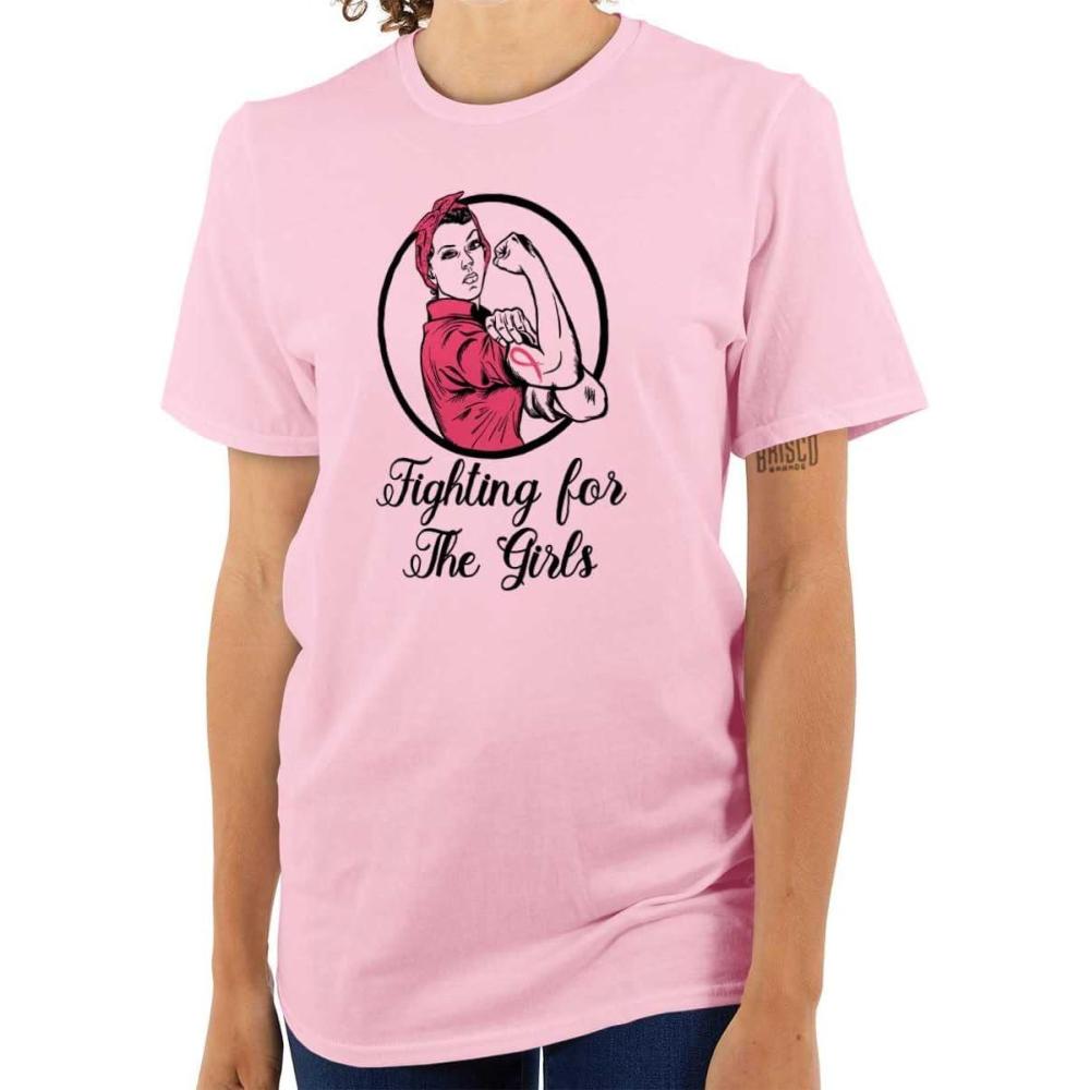 imageBrisco Brands Breast Cancer Fighter Rosie Riveter Womens Graphic T Shirt TeesLight Pink